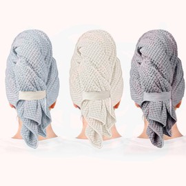 YIRANJIA 3-Pack Large Microfiber Hair Towels for Women - Super Absorbent Quick-Dry Turbans for All Hair Types (Blue/White, 27.5''×39.4'')