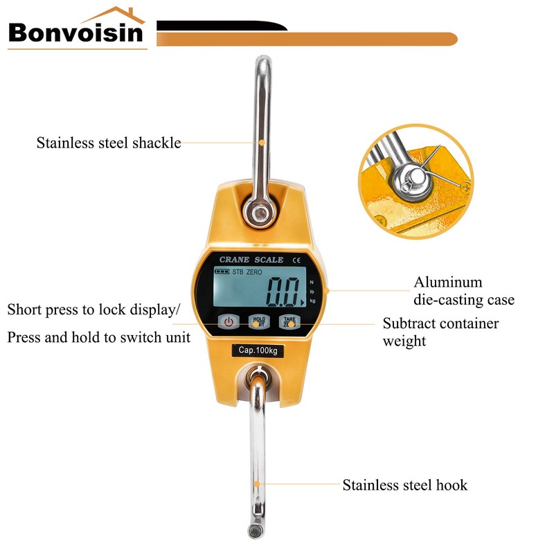 Bonvoisin Mini Digital Crane Scale 300kg/600lbs Industrial Hanging Scale Portable