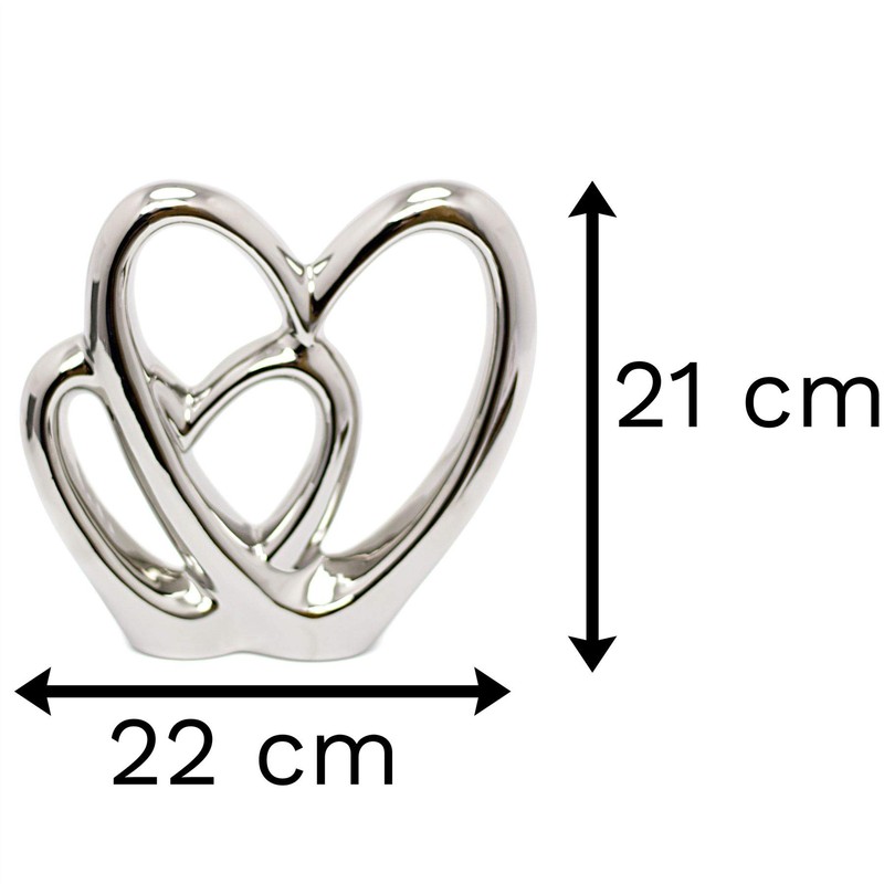 21cm Elegant Silver Love Heart Ornament | Double Heart Sculpture