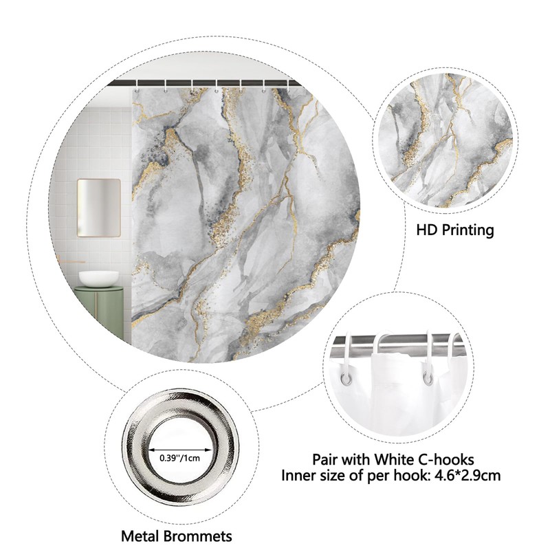 ASDCXZ Marble Shower Curtain 180 x 200 cm, Modern Abstract