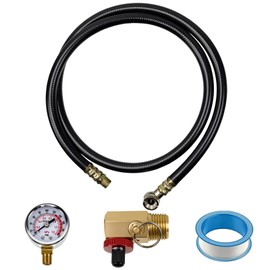 MCSDFN Air Tank Valve Kit Including Safety Valve Manifold, 0-200 PSI Pressure Gauge, 4 Feet Air Tank Hose and Thread Seal Tape for Portable Air Tank, 3 Pcs