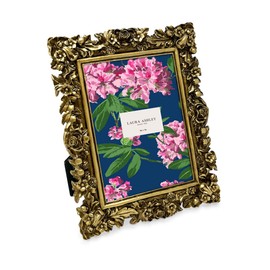 Laura Ashley 5x7 Gold Floral Textured Hand-Crafted Resin Picture Frame with Easel, for Tabletop & Wall Display, Decorative Floral Design Home D cor, Photo Gallery, Art & More (5x7, Gold)
