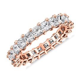 PAVOI 14K Rose Gold Rings Cubic Zirconia Love Ring | 3mm Princess Cut Stackable Rings for Women | Rose Gold Rings for Women Size 10