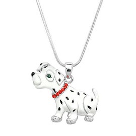 Liavy's Dalmatian Puppy Dog Charm Pendant Fashionable Necklace - Hand Painted - Sparkling Crystal - 17" Snake Style Chain - Unique Gift and Souvenir