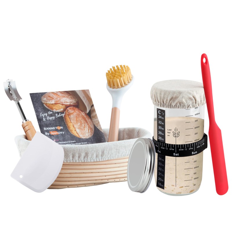 Jeensley Boxed Sourdough Starter Feeding Jar Kit with Oval Proofing