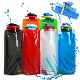 sunnilly 6 Stück Faltbare Wasserflaschen, 700ML Faltbare Trinkflasche, Wiederverwendbare BPA-freie Wasserflasche, Flexible Zusammenklappbare mit Clip für Outdoor-Sport, Reisen, Radfahren, Wandern