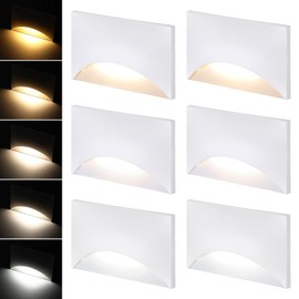 LEONLITE White 5CCT 120V LED Step Lights, 150LM 5%-100% Dimmable Stair Lights Indoor Outdoor IP65 Waterproof, Aluminum Anti-Glare Shell, CRI90 ETL 2700K/3000K/3500K/4000K/5000K, Pack of 6