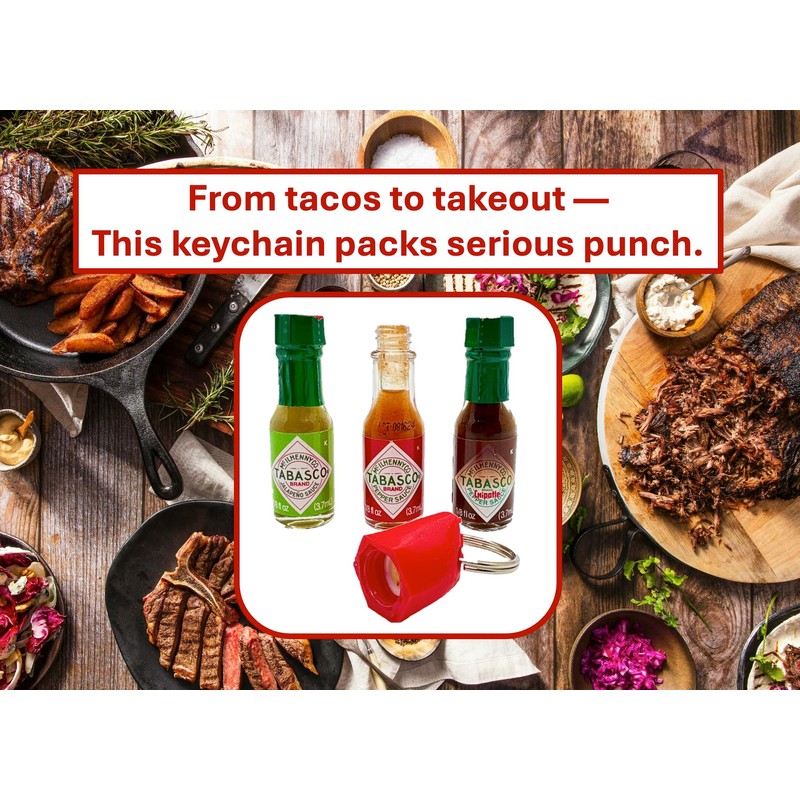Hot Sauce Keychain with Red Keychain + Mini Tabasco Sauce,
