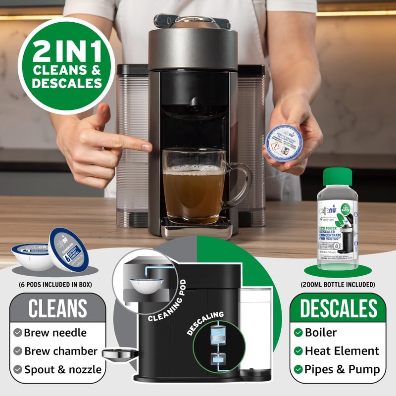 Caffenu Descaling Kit Compatible with Nespresso Vertuo, 2 Uses Descaling