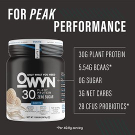 OWYN Only What You Need Pro Elite High Protein Powder, 30g Vegan Protein for Workout Recovery, Delicious Smooth Taste, Zero Sugar, Low Net Carbs, Vanilla, 12 Servings (1.32 LB)