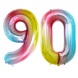GOER Number 90 Balloons for 90th Birthday Party Decorations,42 Inch Jumbo Foil Helium Balloons for 90th Anniversary (Rainbow)