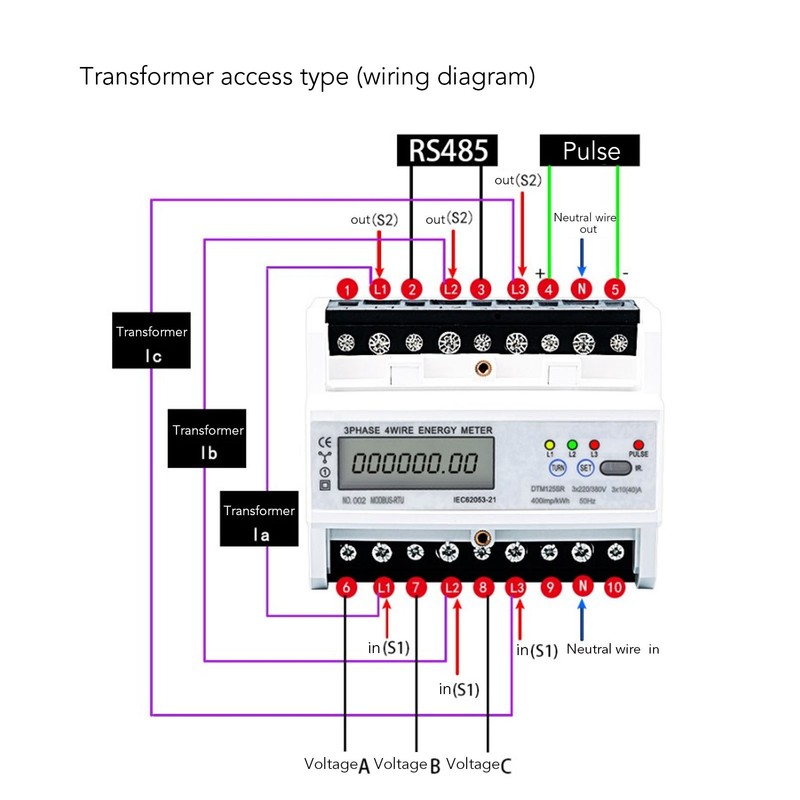 3 Phase 4 Wire Electronic Energy Meter 35mm DIN Rail