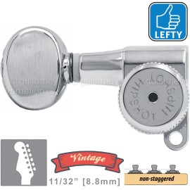 Hipshot VINTAGE Hipshot 6-in-Line Locking NON-Staggered OVAL Buttons, LEFT-HAND, CHROME