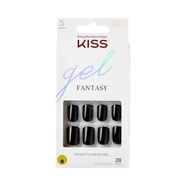KISS Gel Fantasy - Uñas a presión, pegamento de uñas incluido, 'Aim High', negro, tamaño corto, forma de Squoval, incluye 28 uñas, pegamento de 2 g, 1