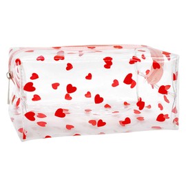 Rumyve Clear Makeup Bag,Cute PVC Flower Red Heart Makeup Bag,Portable Cute PVC Makeup Bag Zipper Pencil Case,Multi-Functional Storage Travel Accessories,Women Girls(Heart)