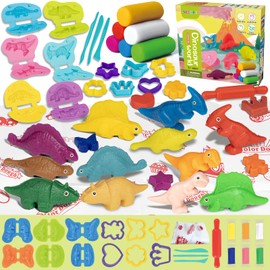 Aprilwolf 23 PCS Dinosaur Dough Sets for Kids Ages 3 4-8, Art Crafts Kit with Dinosaur Molds, Dough Accessories Toys Creations Tools for Boys Girls Birthday Gift