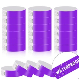 300 Pack Paper Wrist Bands for Events Waterproof Wristbands Lightweight Festival Identification Arm Bands Neon Adhesive Event Bracelets for Party（Purple）