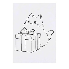 'Cute Kitten with Gift' Temporary Tattoo - Water Resistant, Skin-Safe, Non-Toxic Transfer (TO00085639)