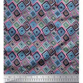 Soimoi Pink Velvet Fabric Square Geometric Print Fabric by Yard 58 Inch Wide