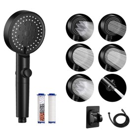 COMVIDA Hochdruck Handbrause Sparduschkopf mit Filter & Wasserstop,Duschkopf mit 6 Strahlarten,mit Schlauch und Halterung,Mattschwarz,CV-50001-N