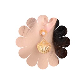Allereya Pearl Shell Drop Earrings, Round Pearl Earrings, Gold Shell Stud Earrings, Vintage Pearl Earrings, Jewelry for Women and Girls