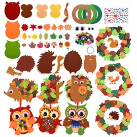 Felt Craft Set for Decoration, 12 Pieces Hedgehog Autumn Craft Set for Children, Owl Felt Wreaths Craft Sets, Creative Sets Autumn Crafts with Children, Suitable for Thanksgiving, Birthday Gift