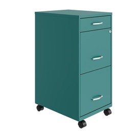 UrbanPro 3 Drawers 29.52" Vertical Turquoise Metal Filing Cabinet Lockable Pre-Assembled Movable Letter Size for Home, Office