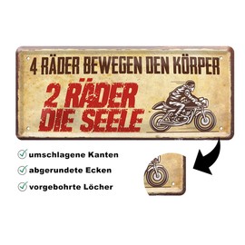 schilderkreis24 Tin Sign Funny Motorcycle Saying "4 Räder bewegen den Körper" Decorative Gift Idea Man Woman 28 x 12 cm