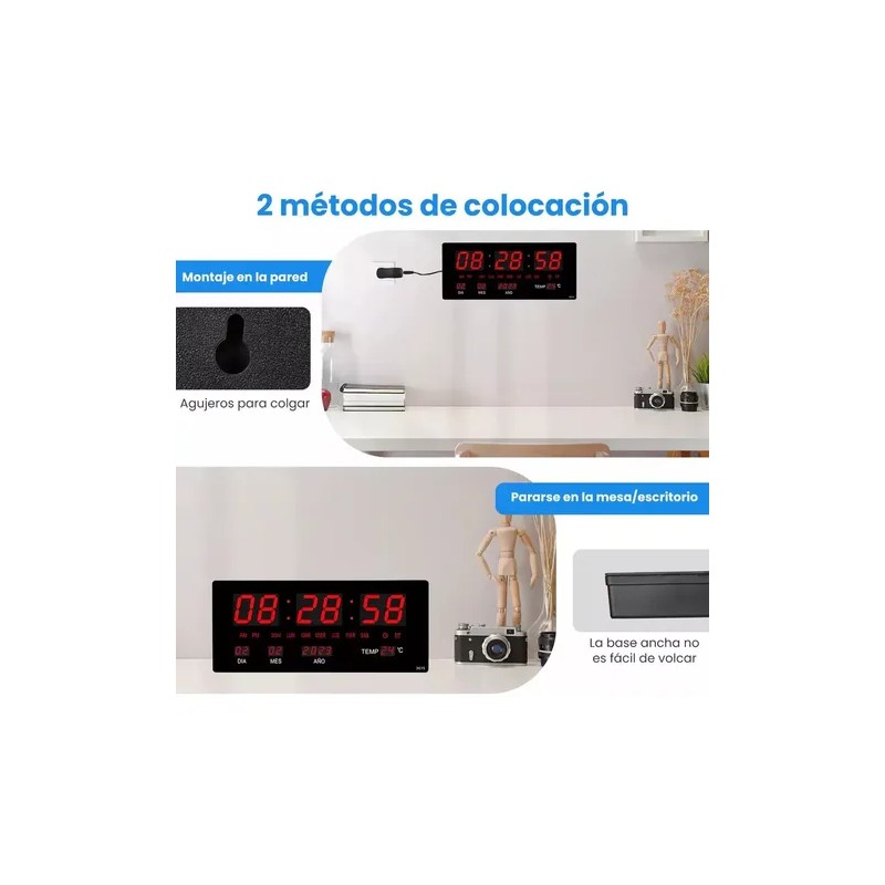 Reloj De Pared Digital Con Termómetro, Alarma Y Calendario