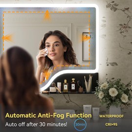 Callsky 40"x 32" LED Bathroom Mirror with Shelf, Wall-Mounted Backlit Vanity Mirror with Lights, Smart Bathroom Mirror with 3 Colors, Anti-Fog, Stepless Dimmable, Memory (UL, ETL)
