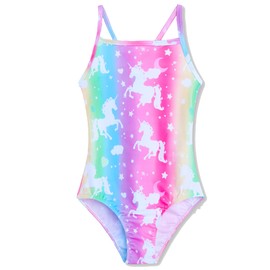 Nokecina Girls Swimsuit Size 10-12 Years Old Sleeveless Bathing Suit Colorful Unicorns Swimwear for Kids Swim Lesson