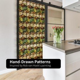 neukids Geometric Static Cling Decorative Window Film, Original Hand Drawn Faux Stained Glass Effect Window Privacy Film Decorative for Bedroom Doors (Spring Cornfield 16.92X118.11 Inch)