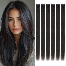 Benehair Clip-In Real Hair Extensions, 6 Pieces, Clip Real Hair Extensions, Single Clip, Real Hair Extension Clips, Virgin, Free to Wear, One Piece Hair Extensions, 30 cm, Natural Black #1B