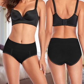 MISSWHO Womens High Waisted Compression Cotton Underwear Tummy Control Panties Calzones De Mujer Black Briefs For Ladies 6 Pack Size Large