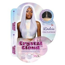 Sensationnel ShearMuse Crystal Cloud Lace Wigs - Dulcia Wide 5 Inch Deep Parting Synthetic Preplucked Hairline Glueless Lacefront (PINKPLATINUM)