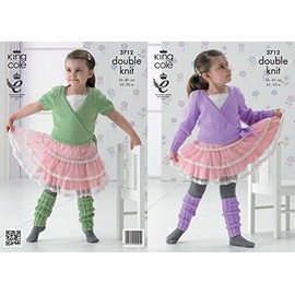 King Cole 3712 DK Childs Ballet Cardigan Leg warmers Knitting Pattern