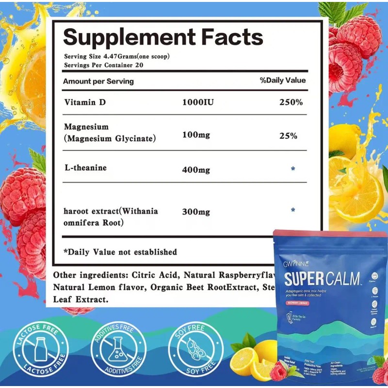 Gwynne Supercalm Polvo Nutricional Ksm Rico Complejo Magnesio Teanina Sobres
