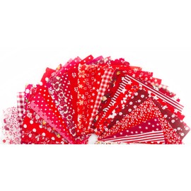 RayLineDo® 50pcs 10 * 10cm Different Pattern Patchwork Fabric Craft Printed Cotton Material Mixed Squares Bundle Quilting Scrapbooking Sewing Artcraft DIY Fabric Red Series