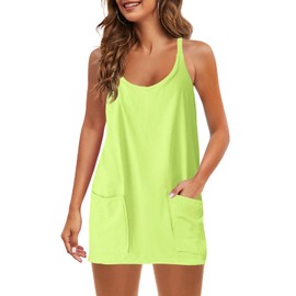 Panadila Athletic Dress for Women Casual Romper Dress Summer Dresses 2025 Sundress Athleisure Outfits Workout Tennis Dress (Lime Green,M)