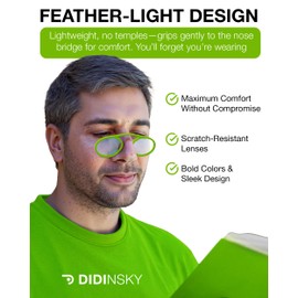 DIDINSKY Prado Round Armless Reading Glasses – Compact Travel Reading Glasses with Case – Anti-Glare, Anti-Scratch – Lime