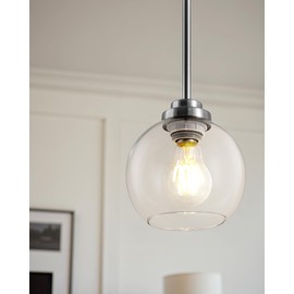 WYNEYET 3 Pack Globe Pendant Light, Brushed Nickel Hanging Ceiling Light Fixtures with White Frosted Glass Shade, Modern House Adjustable Lights for Kitchen Island Bedroom Hallway