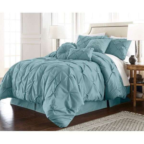 HNU 7 Piece Pintuck Comforter Set King, Pinch Pleated Classic