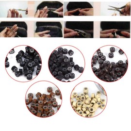 Anillos de microenlace de silicona, 1 botella/juego 500Pcs Cuentas forradas de 5 mm 5 colores Cuentas forradas de silicona opcionales Cuentas para extensiones de cabello(Marron oscuro)