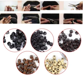 Anillos de microenlace de silicona, 1 botella/juego 500Pcs Cuentas forradas de 5 mm 5 colores Cuentas forradas de silicona opcionales Cuentas para extensiones de cabello(Marron oscuro)