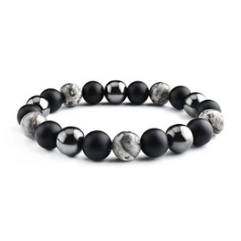 [JYLTT] A luxury natural stone bracelet that is suitable for men and women, 0.4 inch (10 mm) tiger eye, obsidian, malachite with a traceless band, can be worn on any wrist size