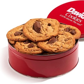 David's Cookies Peanut Butter Chunk Fresh-Baked Decadent Cookie Gift Basket Tin — Luscious Large Peanut Butter Cookies With No Added Preservatives — All-Natural Cookies — Ideal Gift for Corporate Birthday Fathers Mothers Day Get Well and Other Special Occasions - 2 lb (8 Cookies)