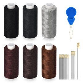 6 Pcs Polyester Thread Kit - 400 Yards Each Spool, Sewing Threads for Machine & Hand Stitching, Embroidery, Includes Sewing Needle & Threader