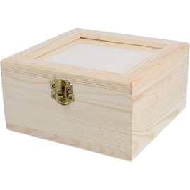 INNSPIRO Solid Pine Square Box with Plexiglass 16 x 16 x 8.5 cm