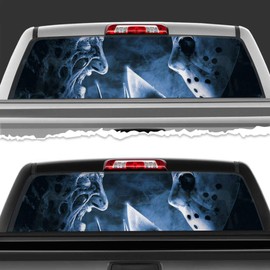 VSDecals Freddy Krueger Vs Jason Voorhees Perforated Film Car Accessories Truck Window Wrap Car Truck Decal Car Idea SUV Decal for Truck N735 FRST (18Wx58L)