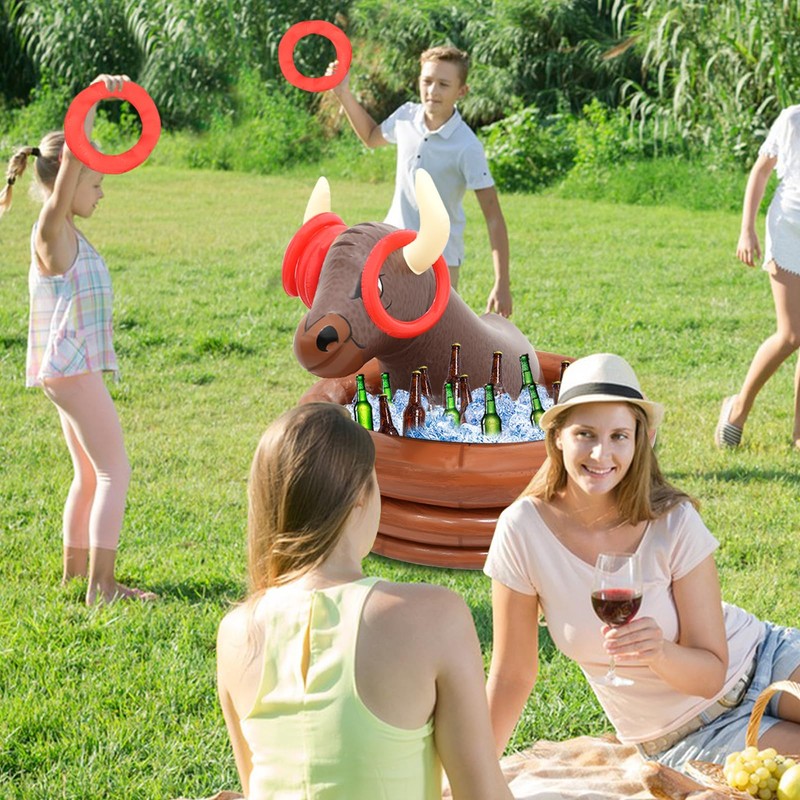 Inflatable Water Bull Ice Bucket with Rings Toss,Bull Cooler Beverage